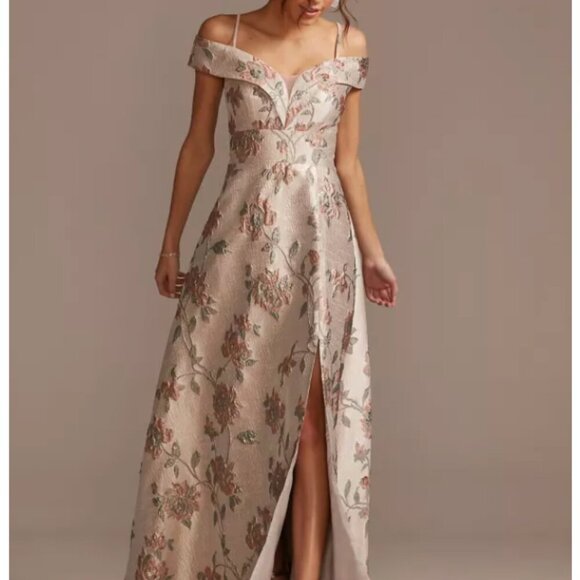 New NIGHTWAY NY Off The Shoulder Brocade 21937 Rose Ball Prom Gown Slit Formal 4 - Picture 11 of 13